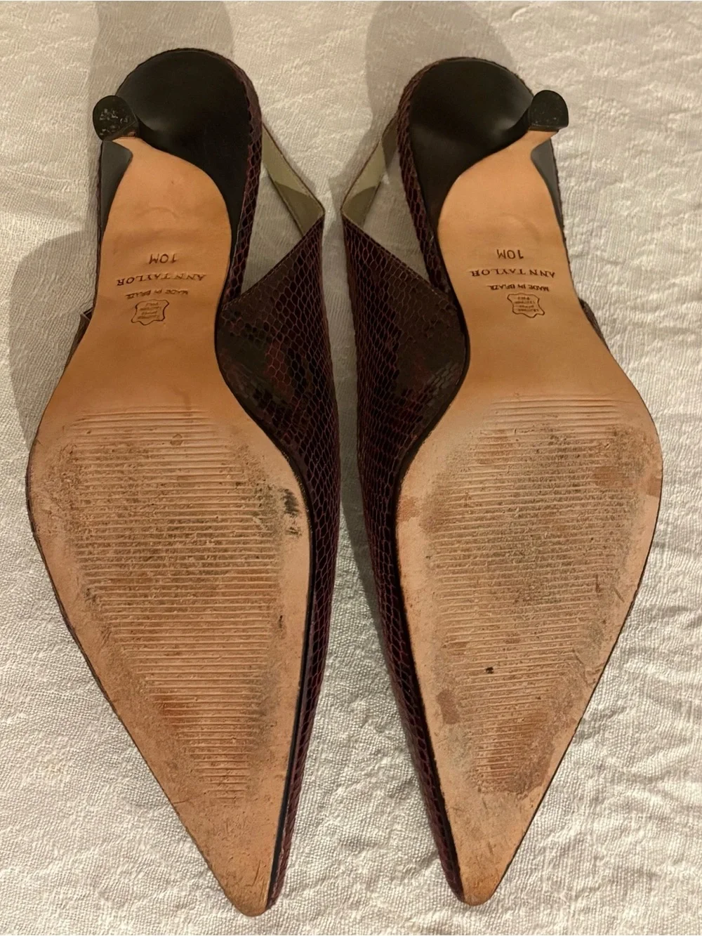 Vintage Ann Taylor Plum Crocodile Leather Pointed Toe Slingback Heels